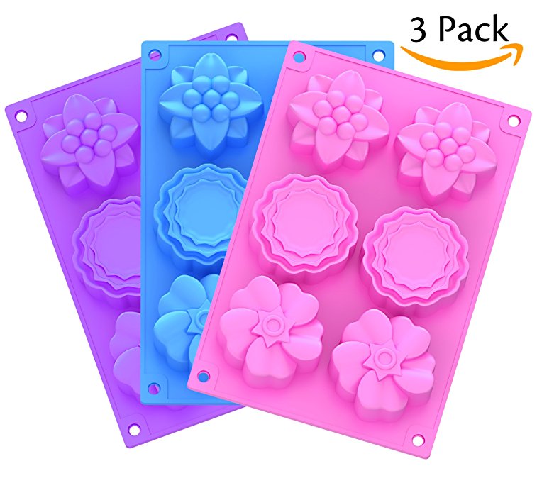 Ouddy 3 Pack 6 Cavity Flower Shape Silicone Soap Making Mold Han - Click Image to Close