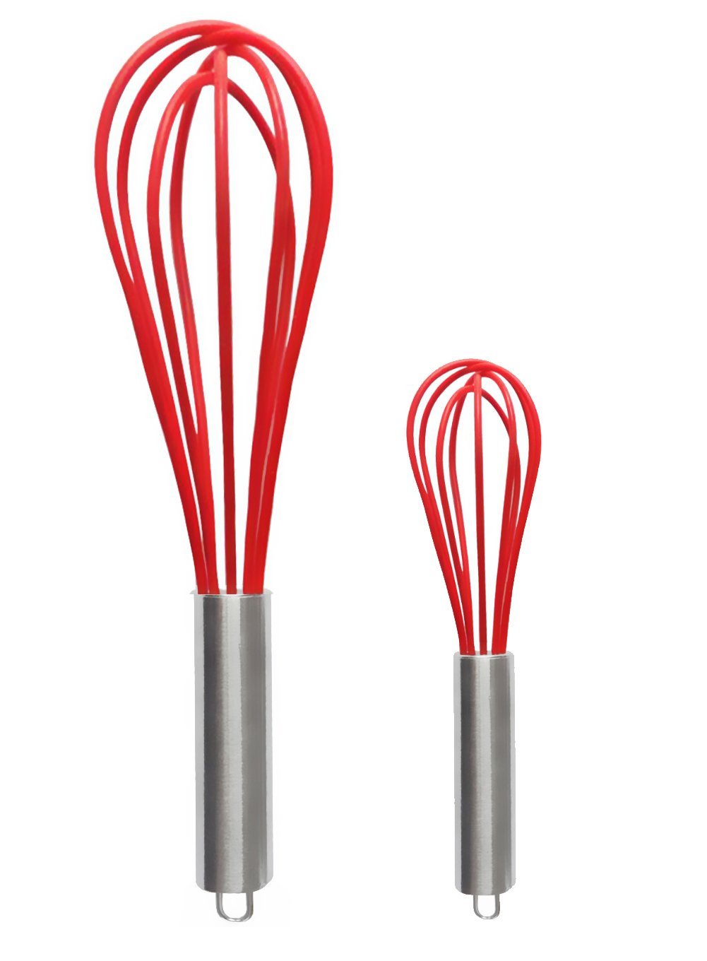 Webake 8 inch and 10 inch balloon nonstick egg beater silicone whisk with  stainless steel handle,Set of 4